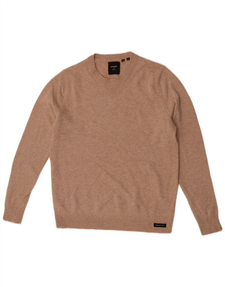 Suéter masculino Superdry com gola redonda e lã de cordeiro bege médio