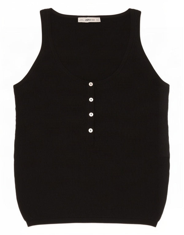 Zara Womens Vest Tank Top UK 12 Médio Preto Poliéster
