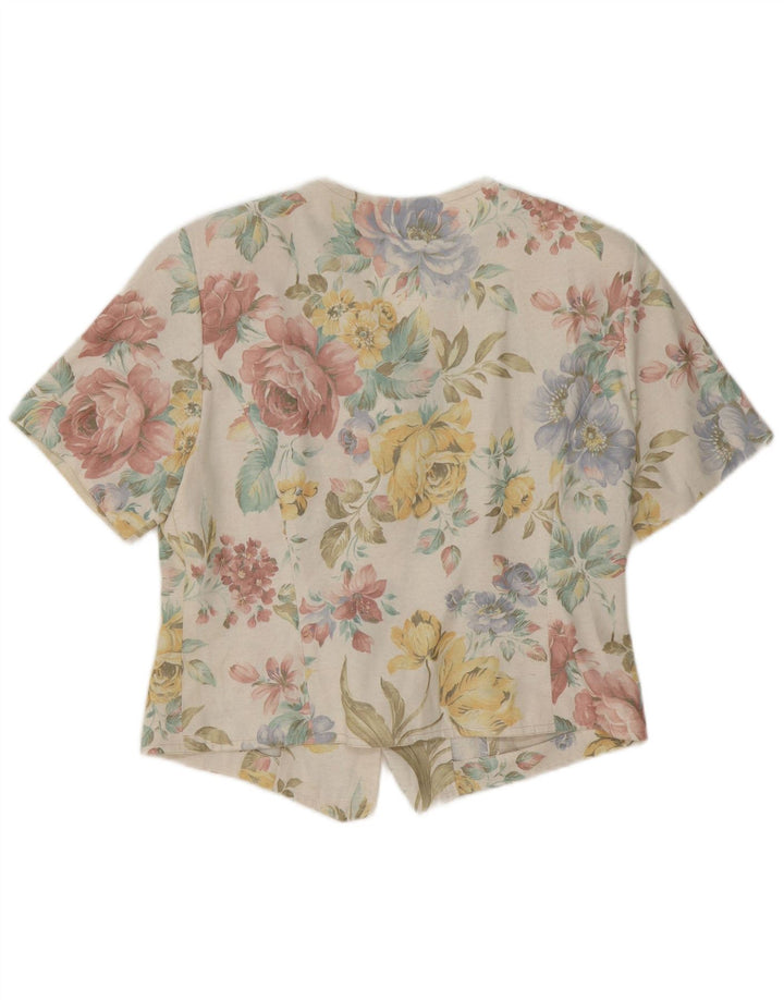 Blusa feminina vintage UK 12 média floral multicolorida