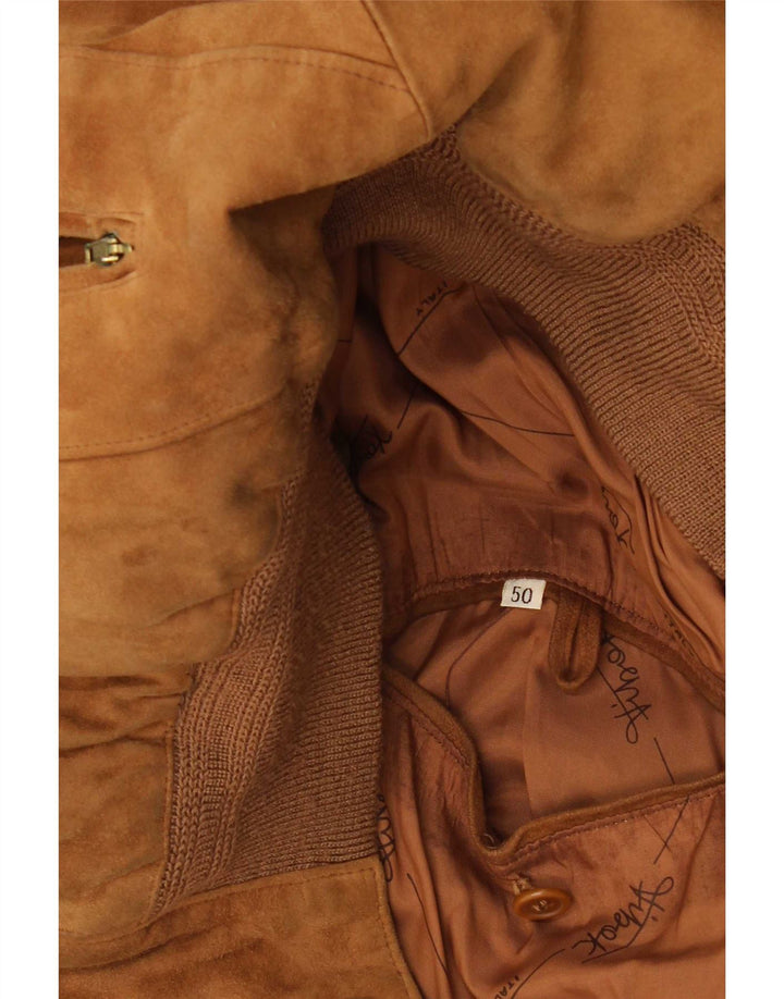 Jaqueta bomber masculina vintage de camurça IT 50 grande bege