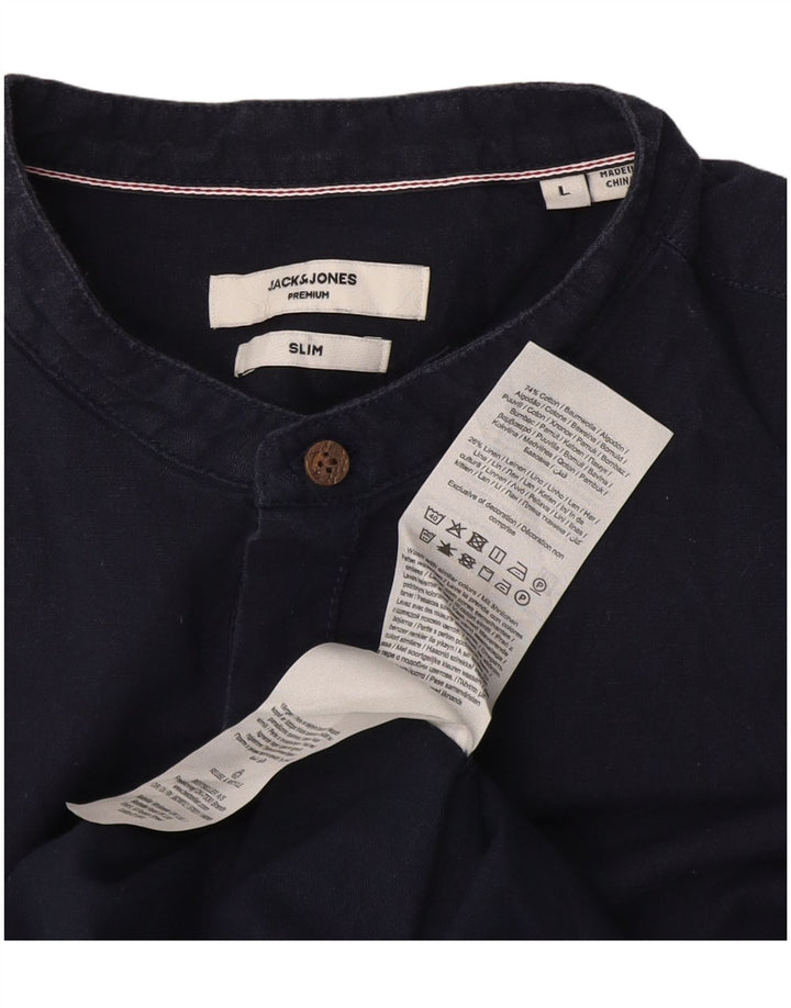 Camisa pulôver masculina Jack & Jones Slim Fit grande algodão azul marinho
