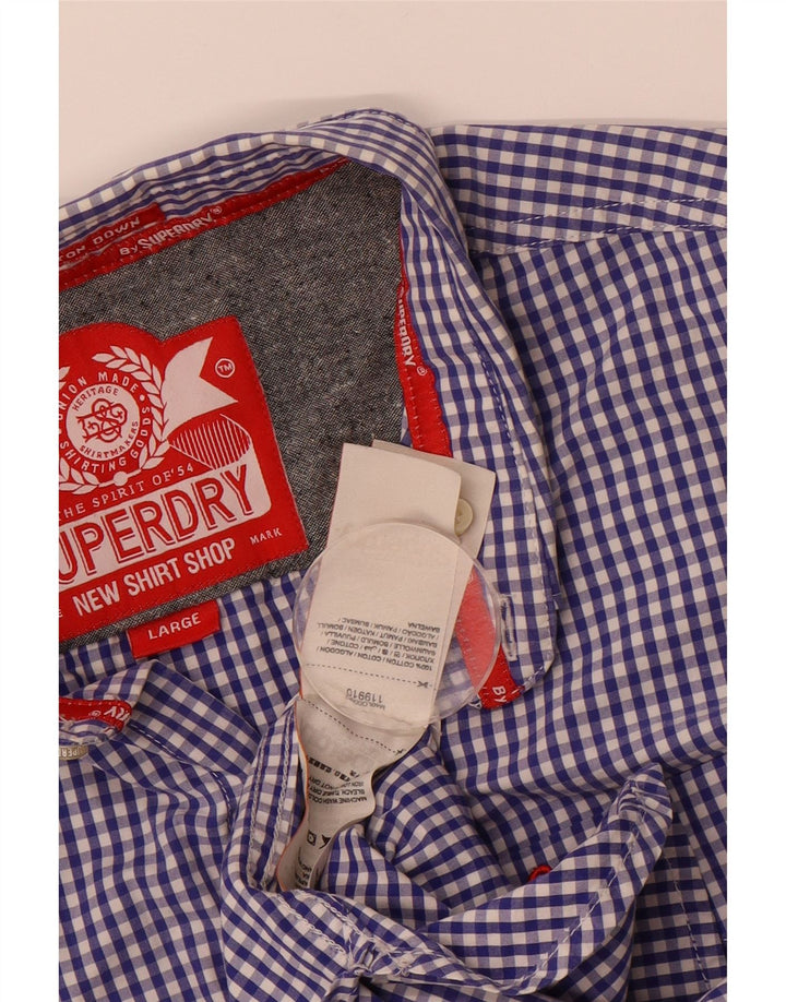 Camisa masculina SUPERDRY grande algodão guingão azul