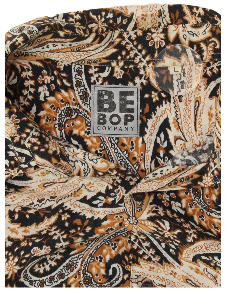 Camisa masculina vintage de manga curta grande preta Paisley