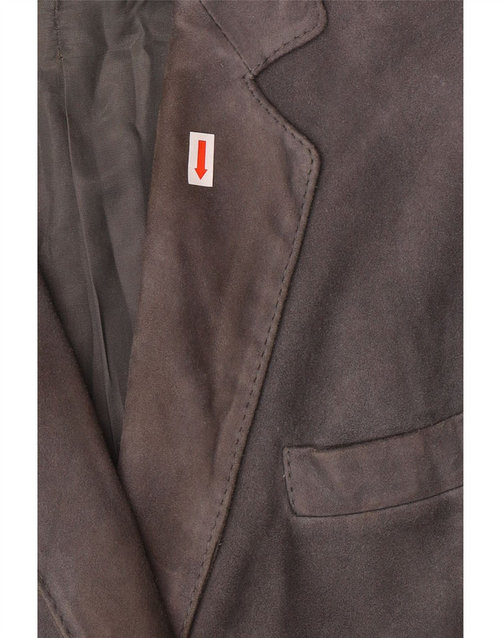 Jaqueta blazer feminina VINTAGE com peito duplo de camurça Reino Unido 14 cinza médio