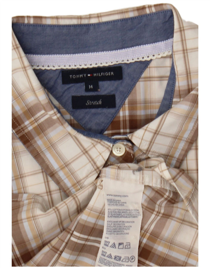Camisa feminina Tommy Hilfiger Reino Unido 14 algodão xadrez bege médio