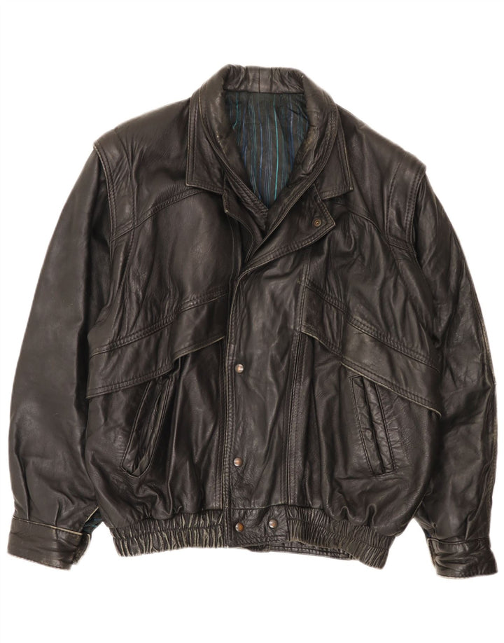 Jaqueta de couro masculina vintage UK 40 grande preta