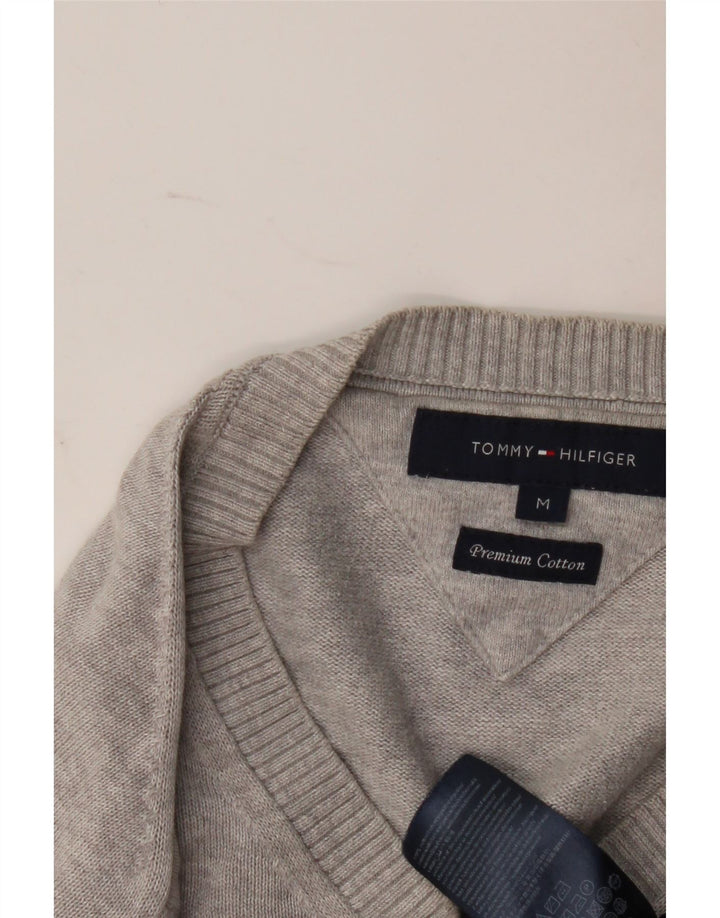 Suéter masculino Tommy Hilfiger com decote em V, algodão cinza médio