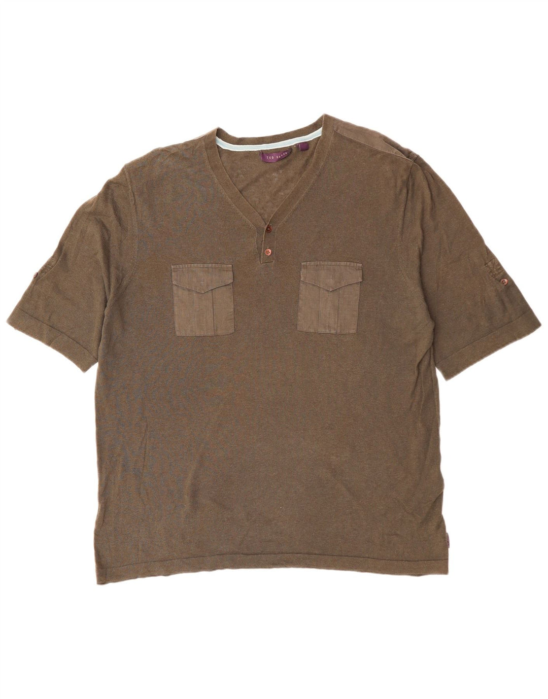 Camiseta masculina TED BAKER tamanho superior 6 2XL algodão cáqui