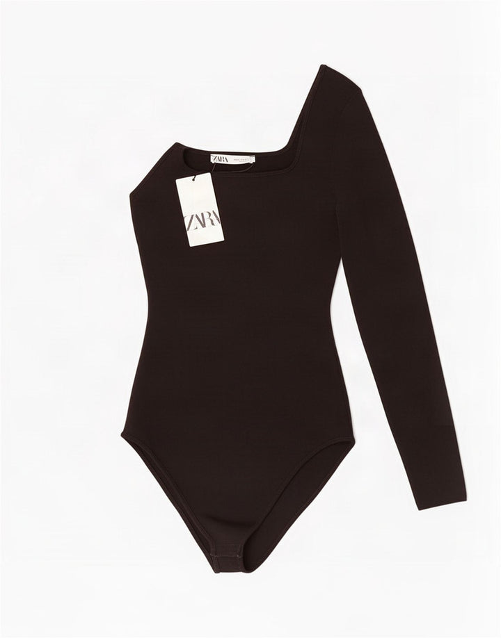 Macacão feminino de um ombro Zara UK 12 viscose preta média