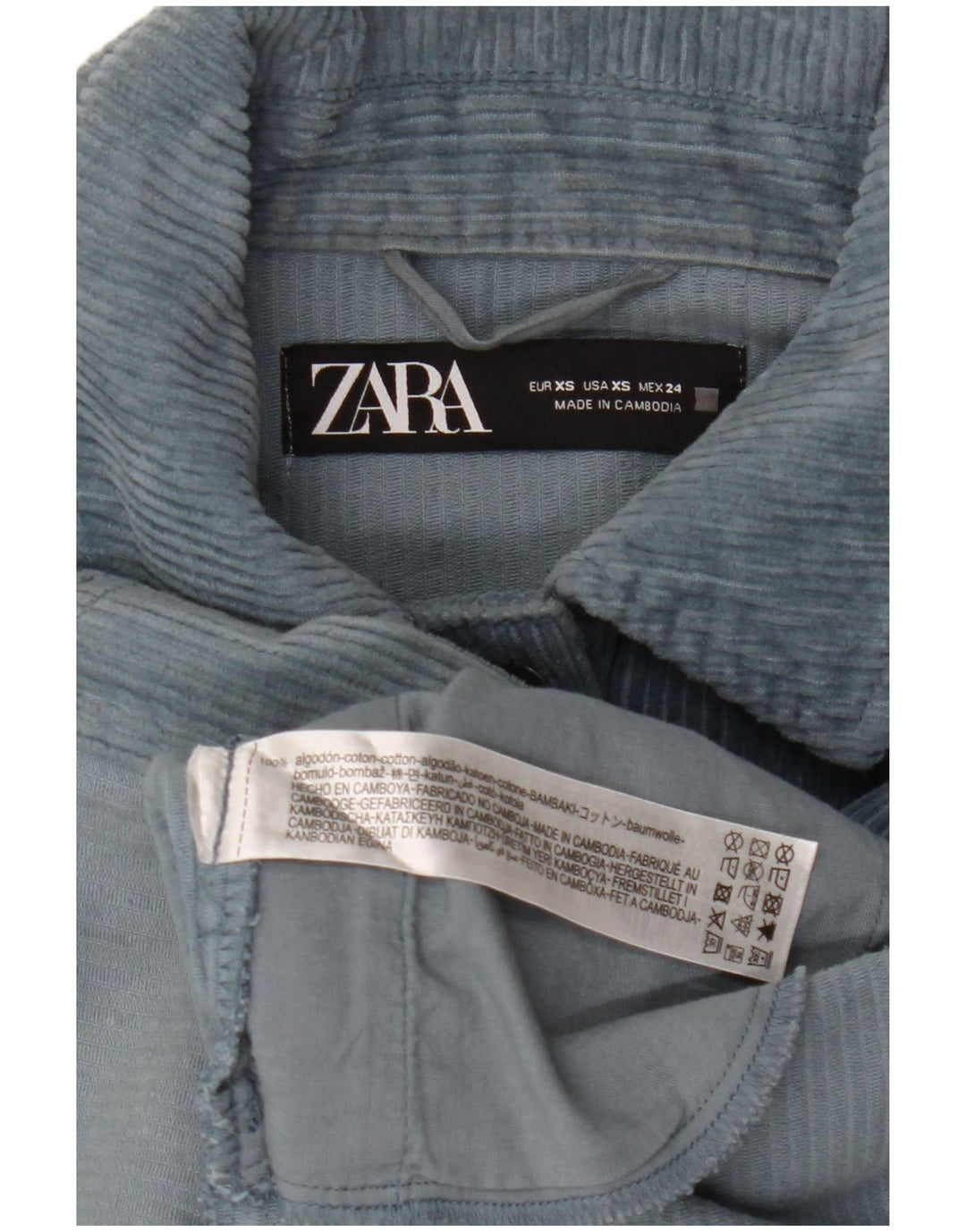Zara Jaqueta feminina de veludo cotelê superdimensionada Reino Unido 6 XS azul algodão