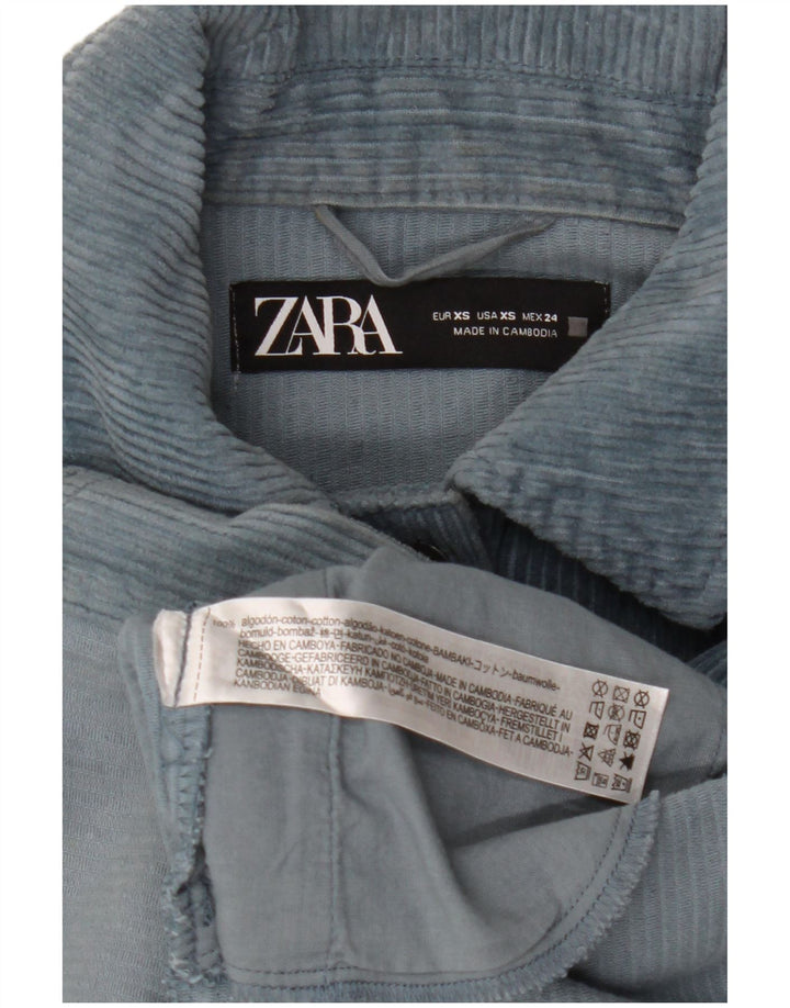 Zara Jaqueta feminina de veludo cotelê superdimensionada Reino Unido 6 XS azul algodão