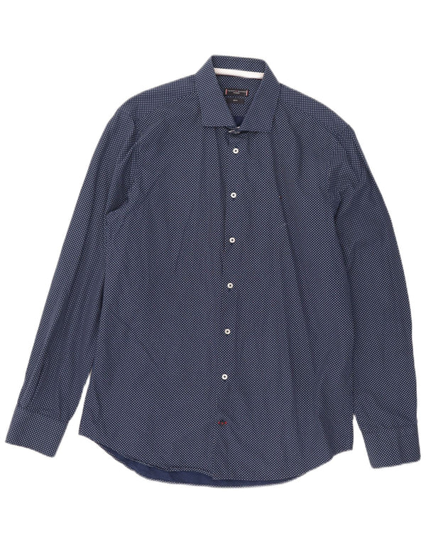 Camisa masculina Tommy Hilfiger Slim Fit tamanho 41 16 grande azul marinho manchado