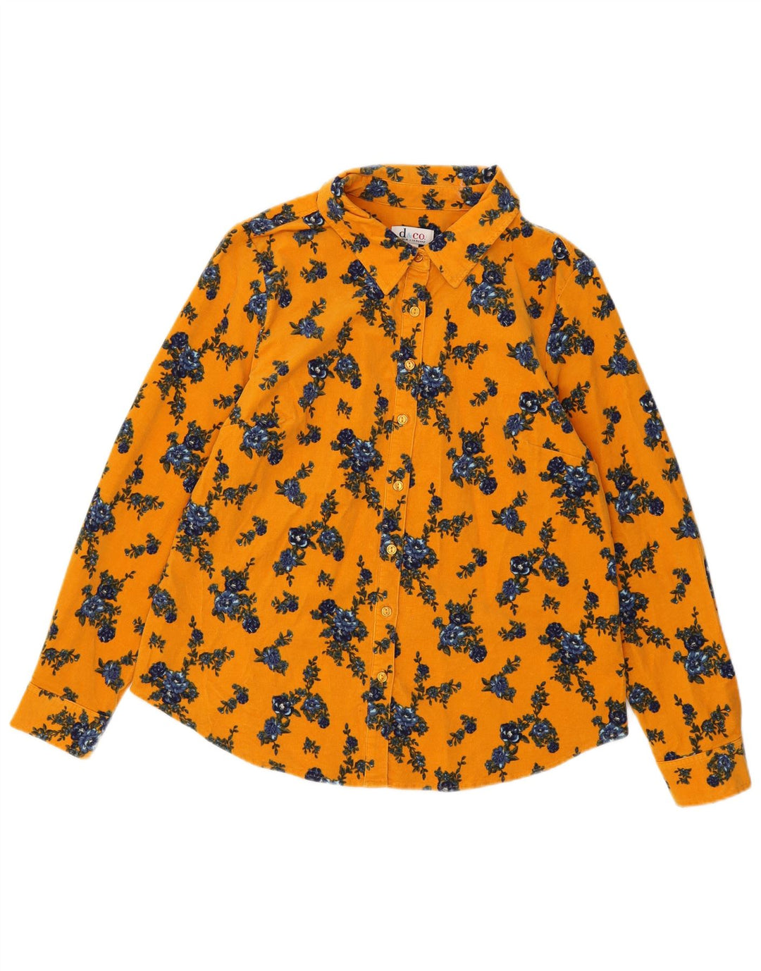 Camisa feminina de veludo cotelê Denim & Co UK 16 grande algodão floral amarelo