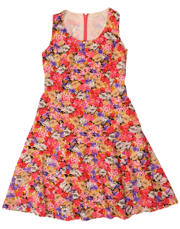 Vestido feminino VINTAGE sem mangas evasê IT 44 médio floral multicolorido