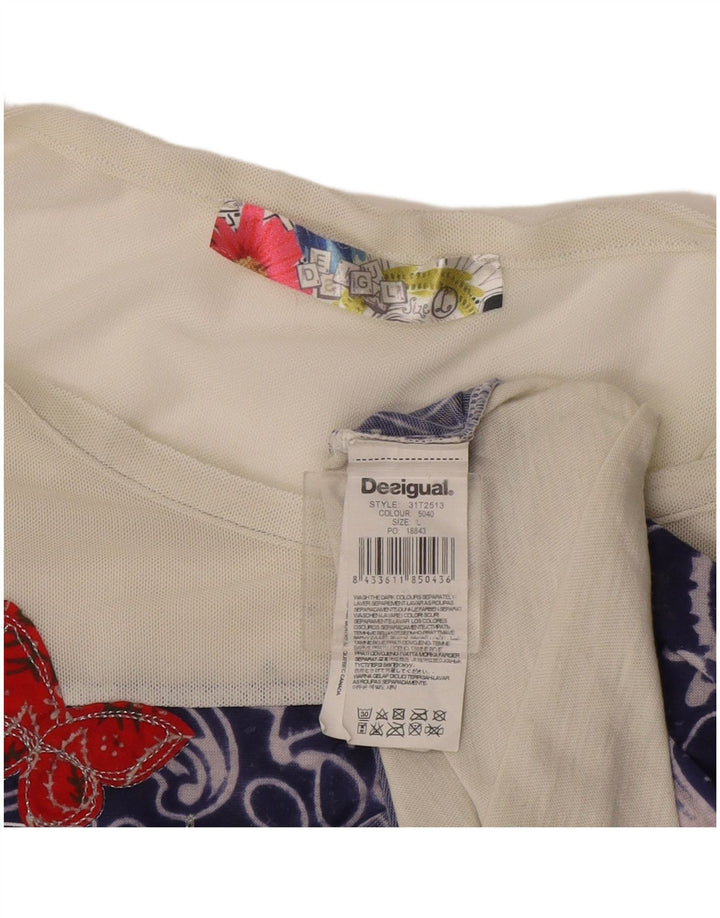 Top de colete gráfico feminino Desigual UK 14 grande poliéster branco Paisley