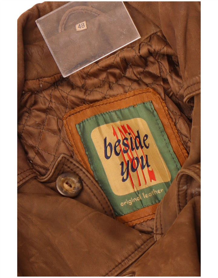 Jaqueta de couro masculina vintage IT 48 couro marrom médio