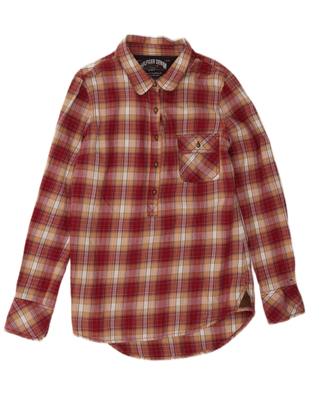 Pulôver feminino de flanela Tommy Hilfiger Reino Unido 16 grande algodão xadrez vermelho