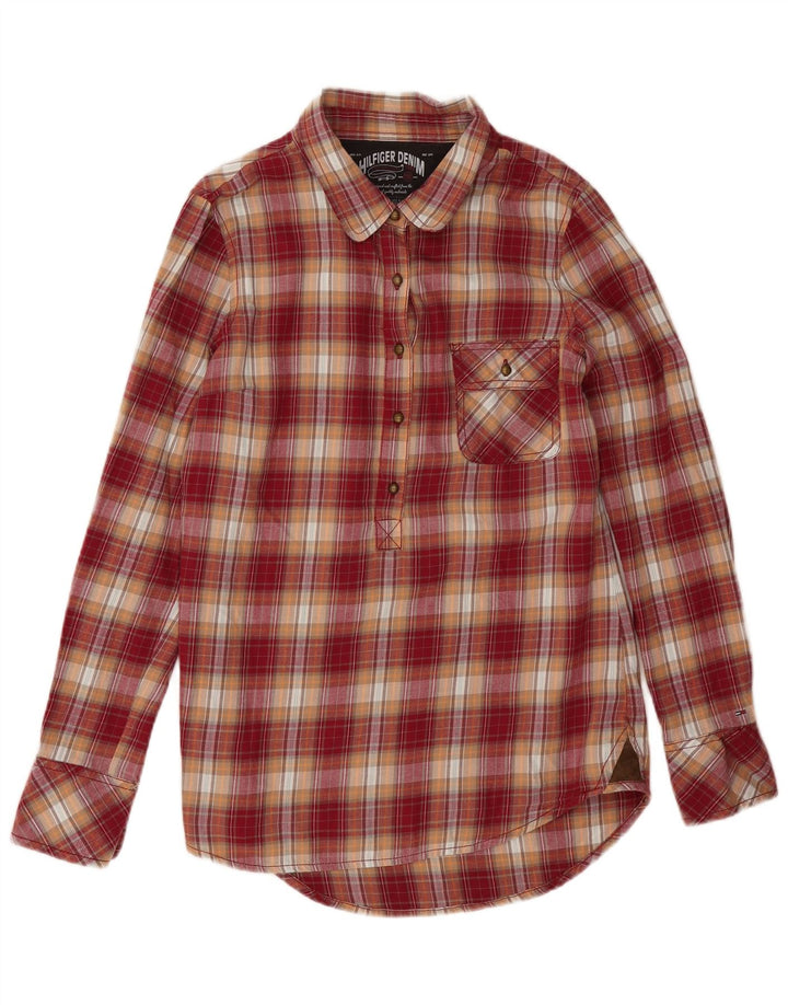 Pulôver feminino de flanela Tommy Hilfiger Reino Unido 16 grande algodão xadrez vermelho