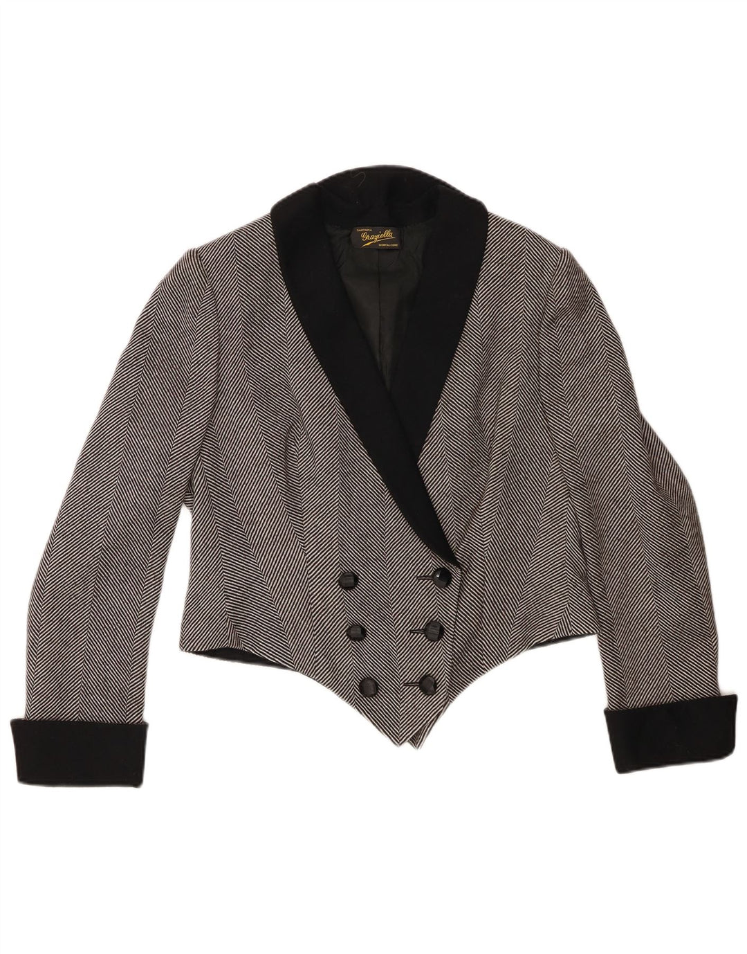 Jaqueta blazer vintage feminina UK 14 espinha de peixe cinza médio