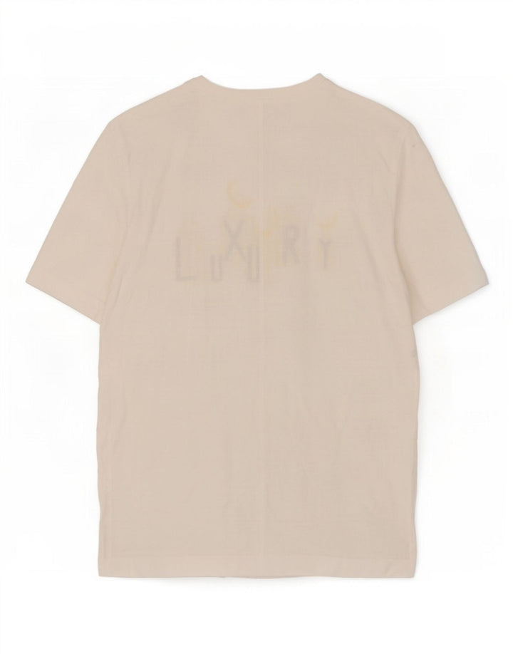 Camiseta feminina Di Bari com estampa grande grande UE 40 linho branco médio