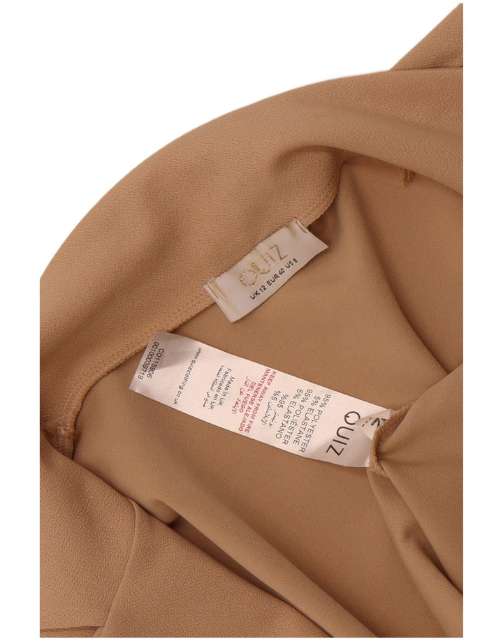 Quiz Jaqueta blazer feminina manga 3/4 aberta Reino Unido 12 poliéster bege médio