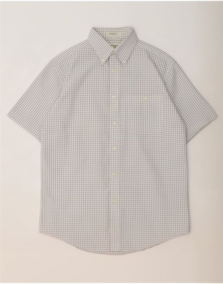 Camisa masculina de manga curta Orvis, algodão guingão branco médio