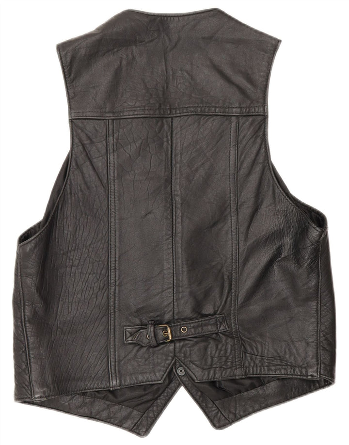 Colete masculino vintage médio couro preto