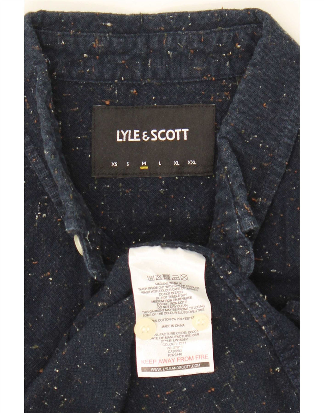 Camisa masculina Lyle & Scott de algodão manchado azul marinho médio