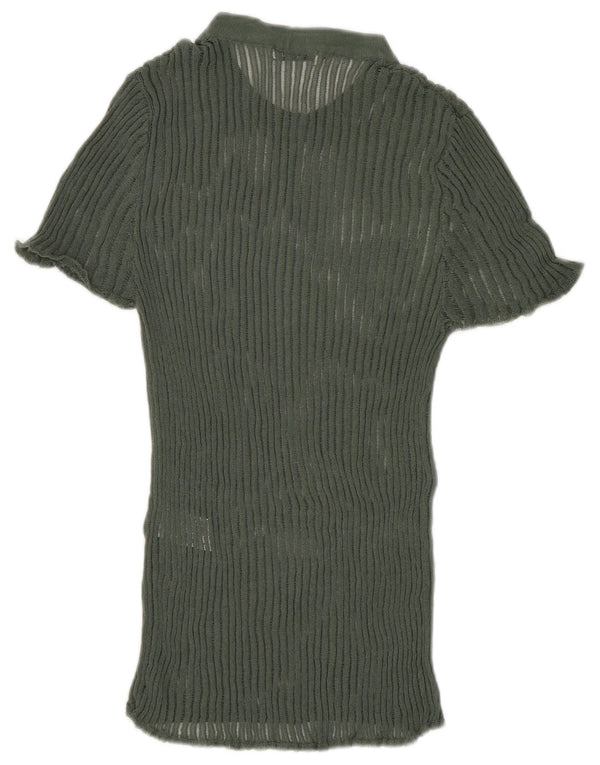 Blusa feminina de malha Zara Top UK 8 pequena viscose verde