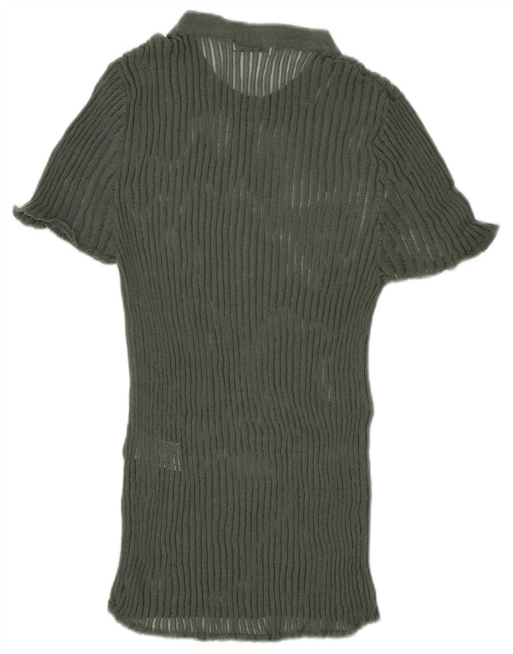 Blusa feminina de malha Zara Top UK 8 pequena viscose verde
