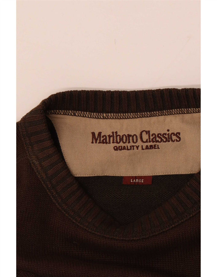 Marlboro Classics Suéter masculino com gola redonda grande marrom
