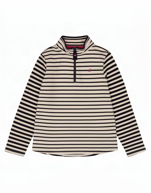 Suéter feminino Joules com gola e zíper UK 12 algodão listrado branco médio