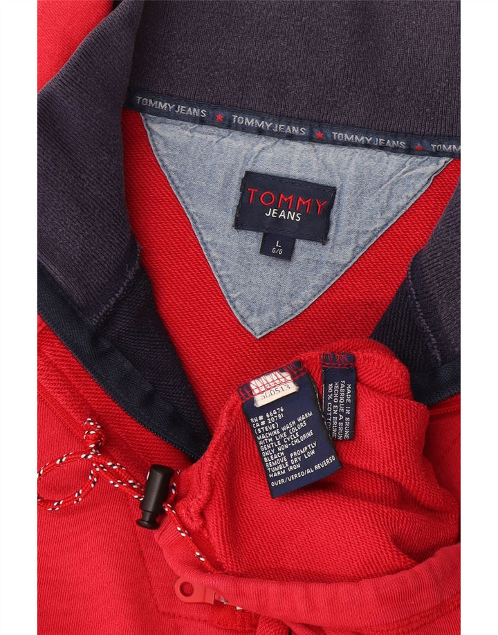 Tommy Hilfiger Mens Zip Neck Top Manga Longa Grande Algodão Vermelho