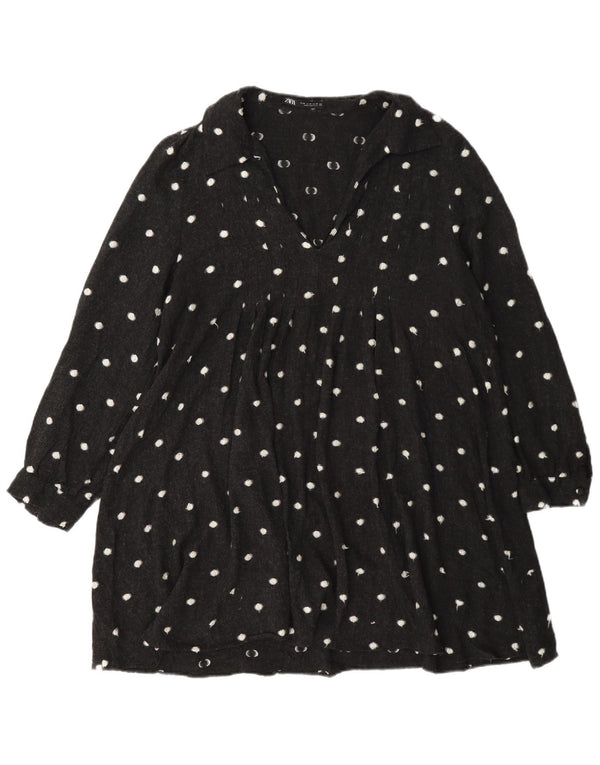 Vestido feminino Zara de manga comprida em camadas UK 14 viscose manchada cinza médio