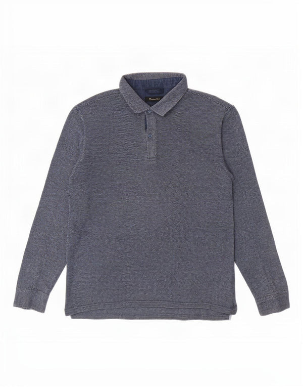 Camisa polo masculina Massimo Dutti casual fit manga comprida grande algodão azul marinho