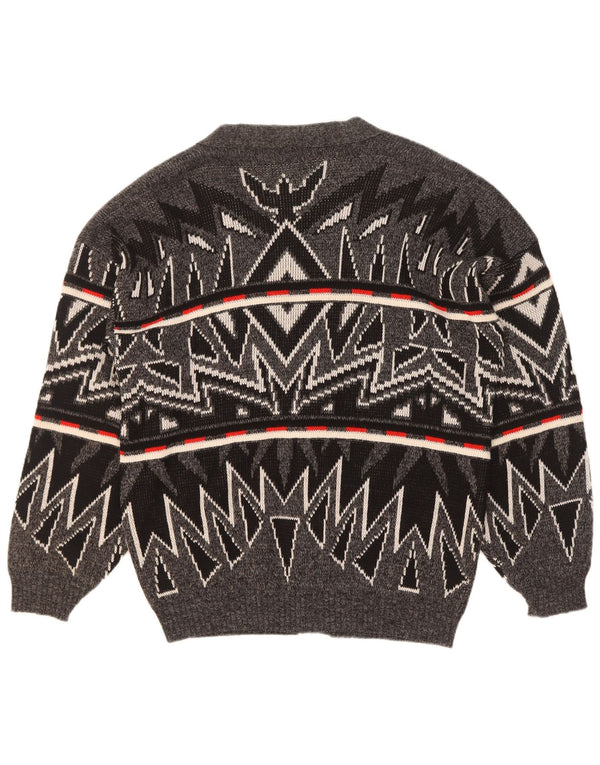 Suéter Cardigan Masculino Vintage XL Cinza Geométrico Acrílico