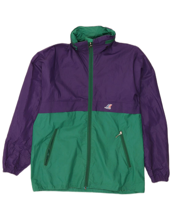 Jaqueta de chuva masculina com capuz K-Way UK 38 poliamida colorblock roxo médio
