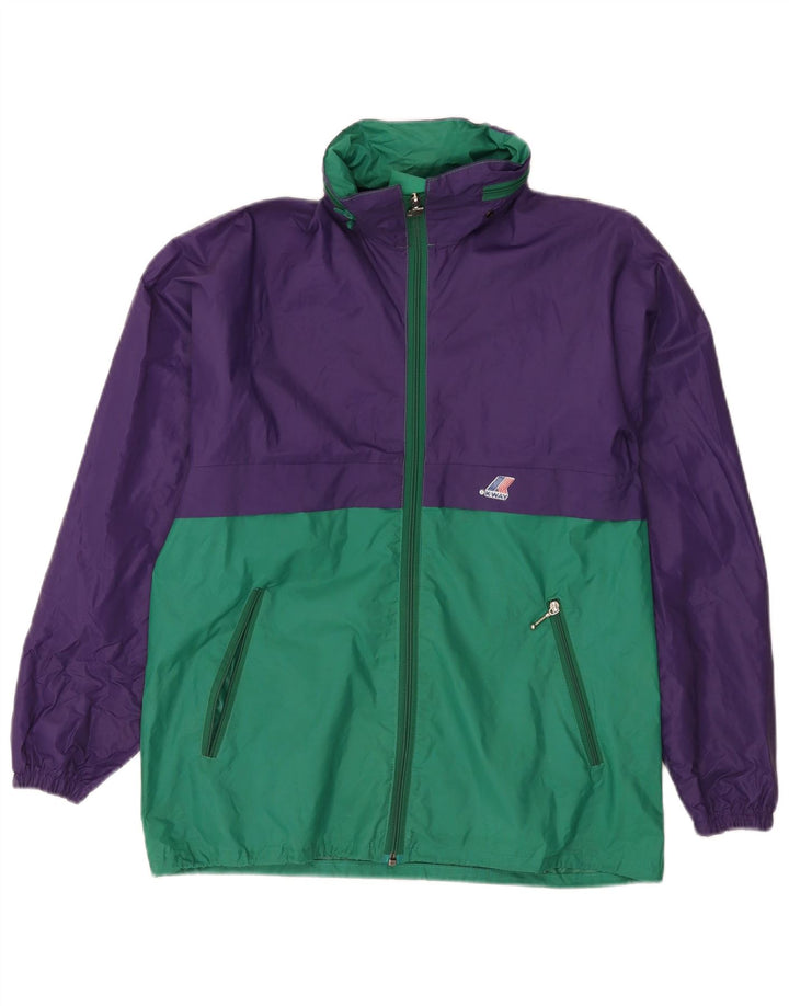 Jaqueta de chuva masculina com capuz K-Way UK 38 poliamida colorblock roxo médio