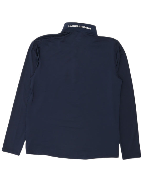 Under Armour Mens Graphic Zip Neck Pulôver Treino Top Médio Azul Marinho