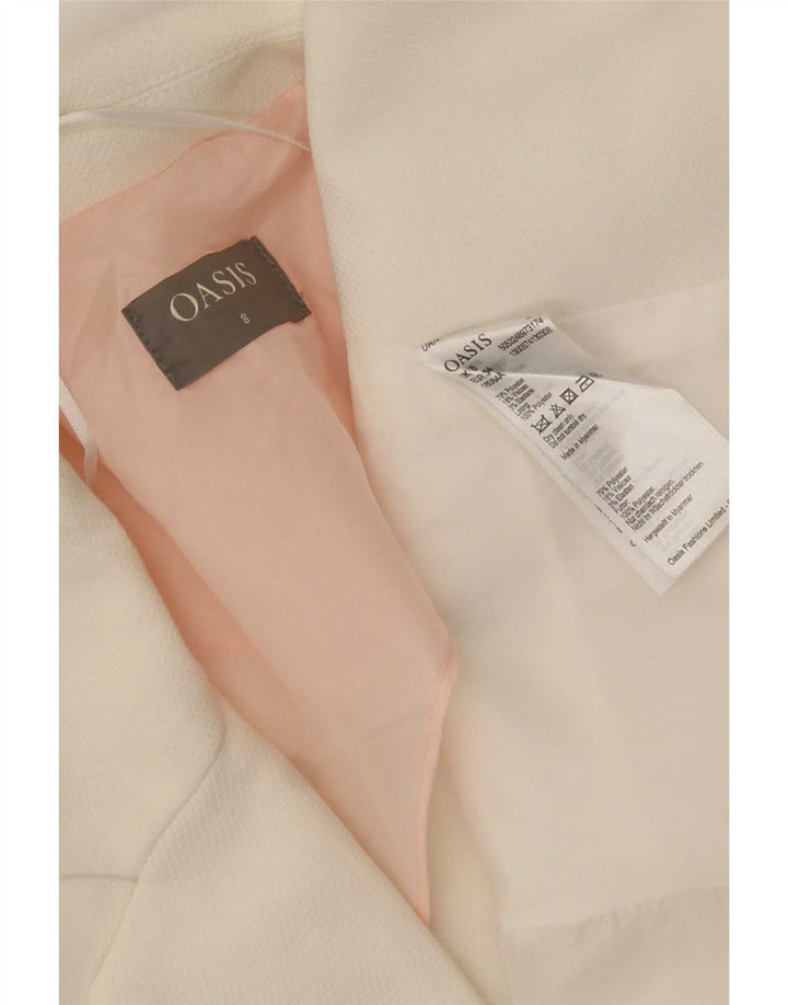 Jaqueta blazer aberta feminina Oasis Reino Unido 8 poliéster branco pequeno