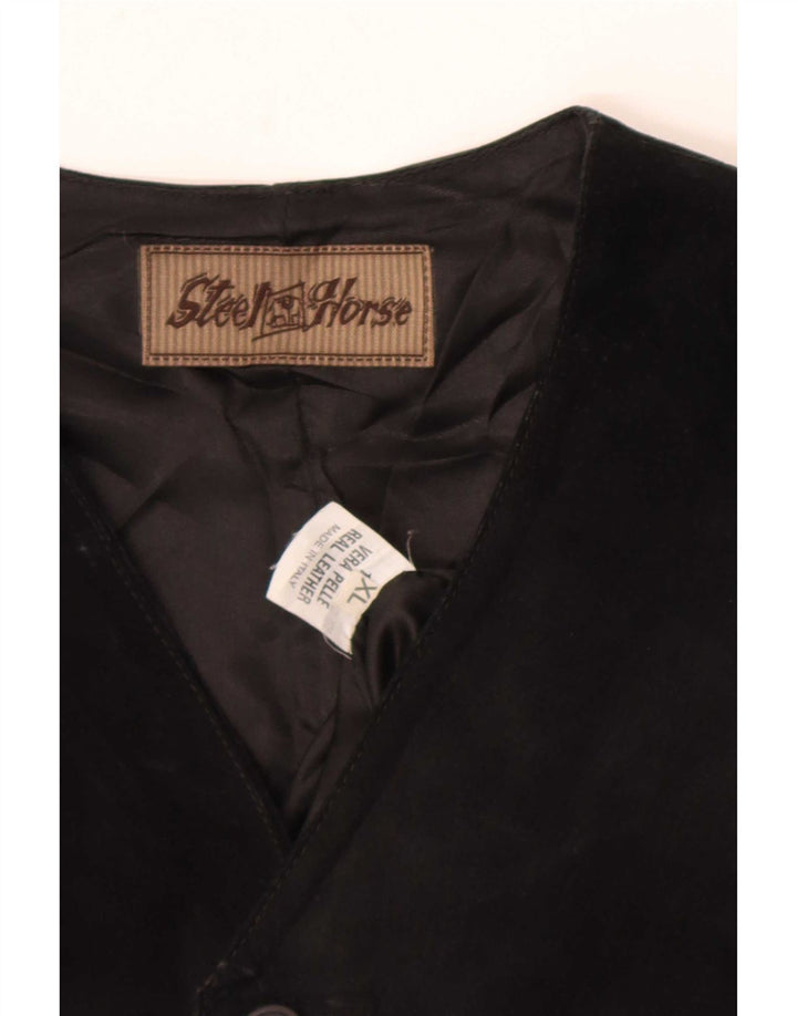 Colete masculino vintage de camurça XL em couro preto