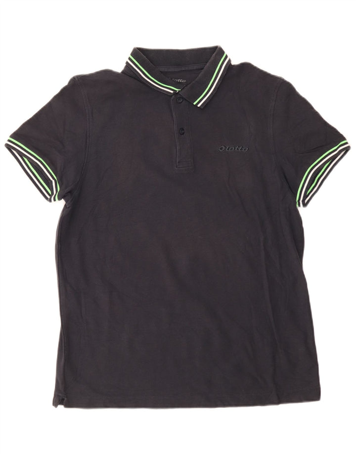 Camisa polo masculina Lotto de algodão listrado preto médio