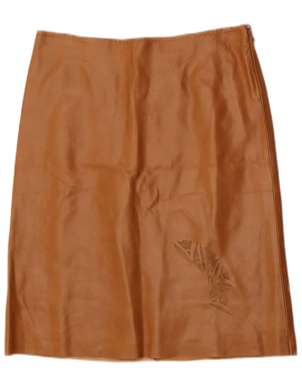 Saia de couro feminina vintage IT 44 médio W32 couro marrom
