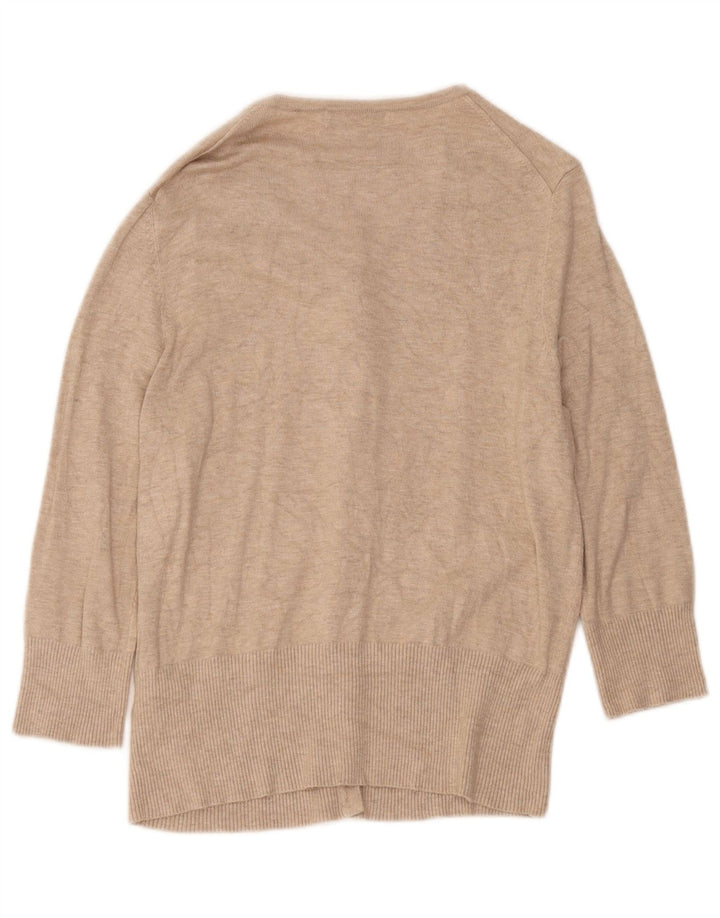 Suéter cardigã feminino de manga 3/4 da Marks & Spencer Reino Unido 12 médio bege