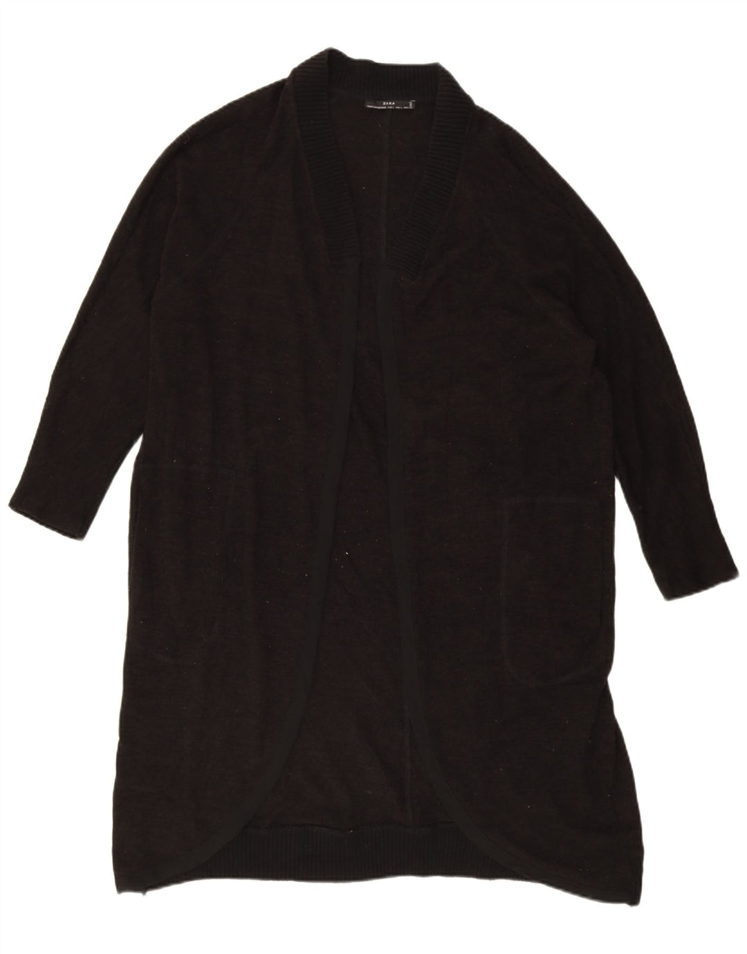 Zara Suéter feminino oversized longline cardigan Reino Unido 16 grande poliéster preto