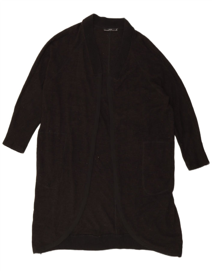 Zara Suéter feminino oversized longline cardigan Reino Unido 16 grande poliéster preto