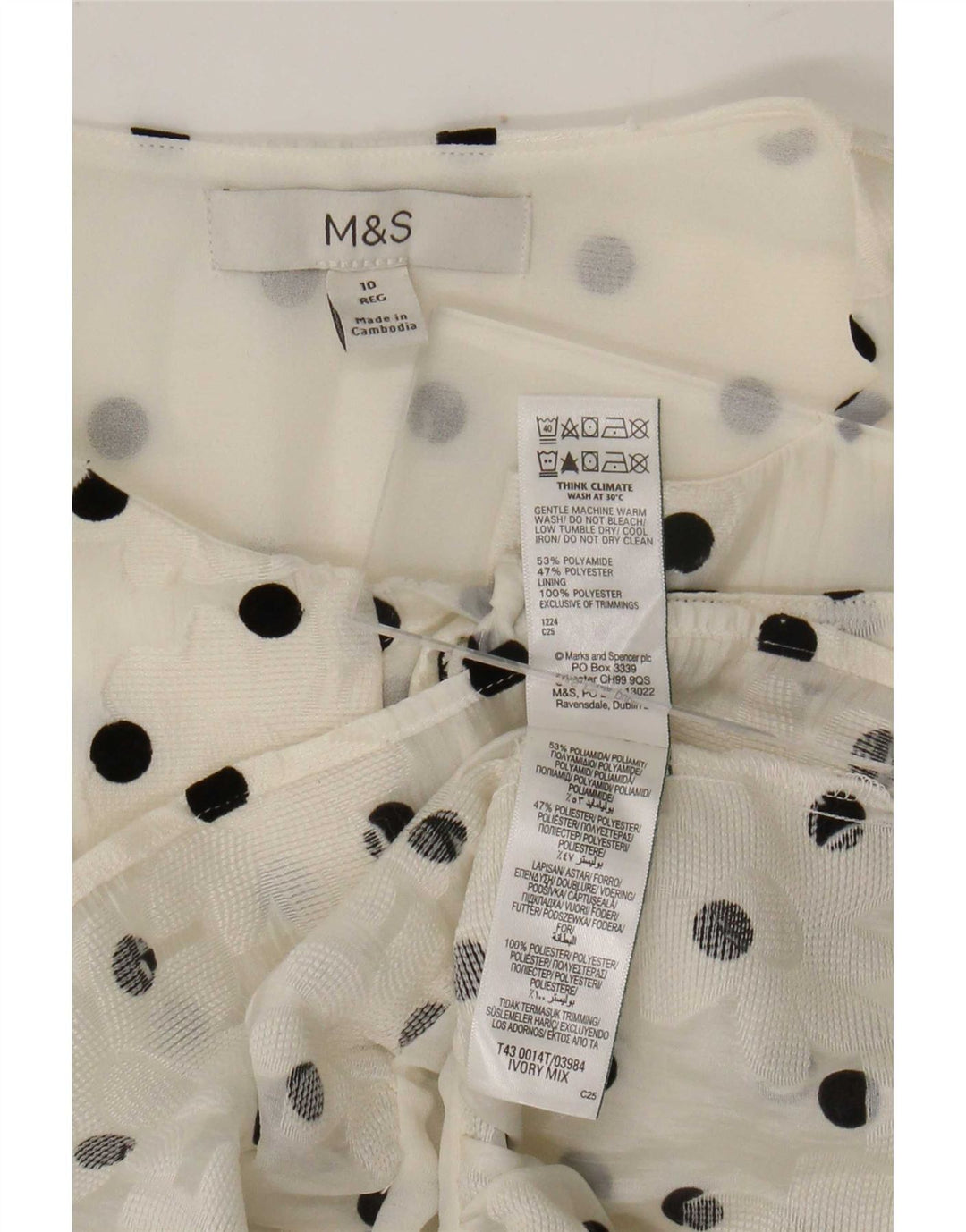 Blusa feminina Marks & Spencer UK 10 pequena bolinha branca poliamida