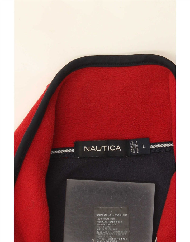 Suéter de lã masculino Nautica com zíper e gola grande em poliéster vermelho colorblock