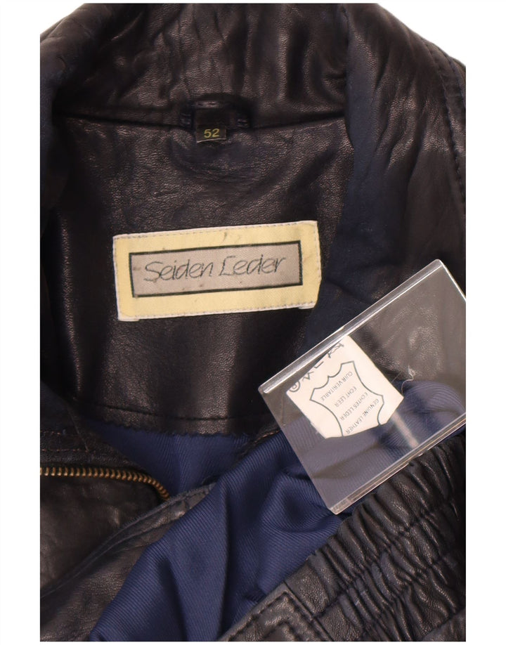 Jaqueta de couro masculina vintage EU 52 XL couro azul marinho