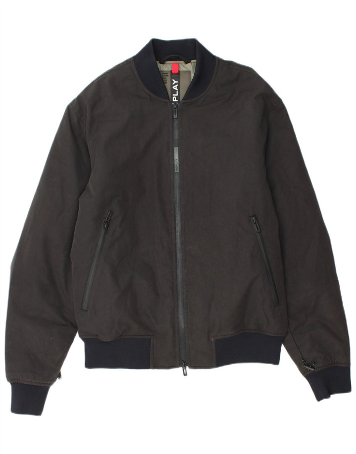 Jaqueta masculina Replay Graphic Bomber UK 38 algodão colorblock cinza médio